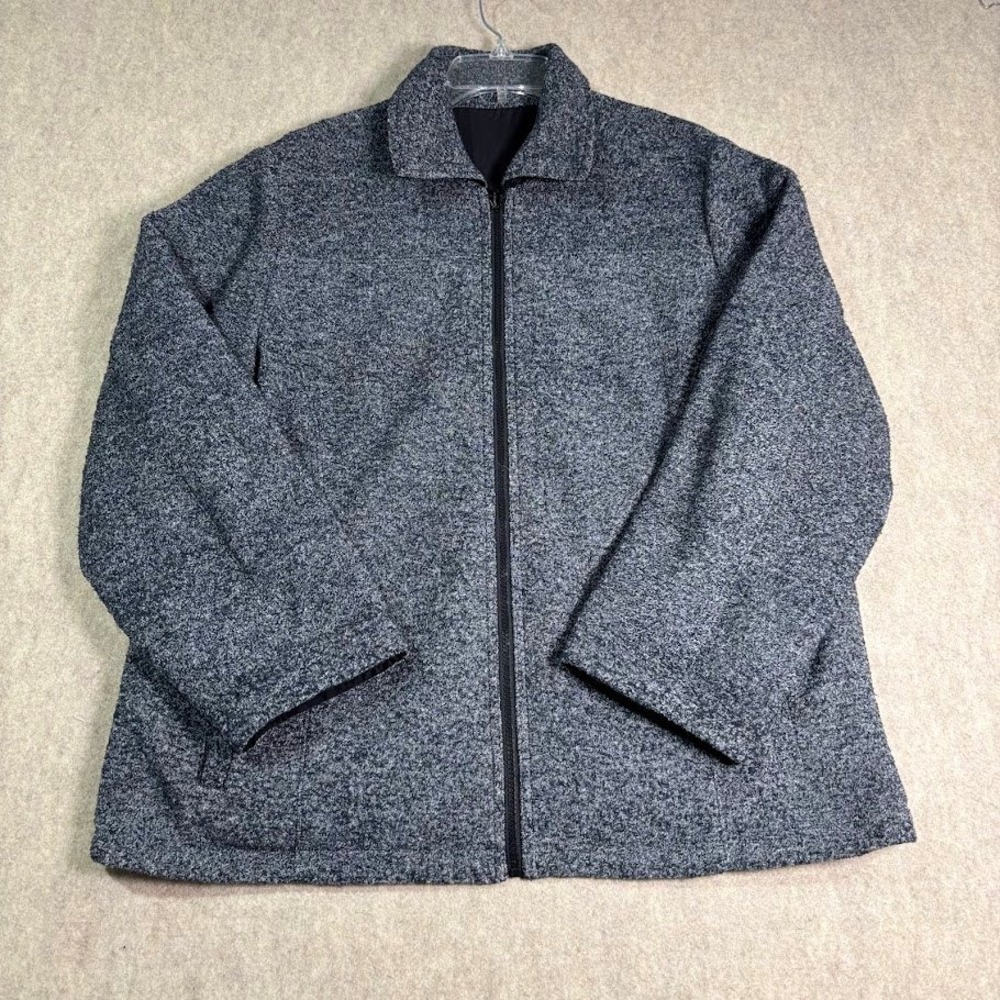 Outbrook Reversible Jacket Women XL Black Grey Marl Fleece Full Zip Classic Chic